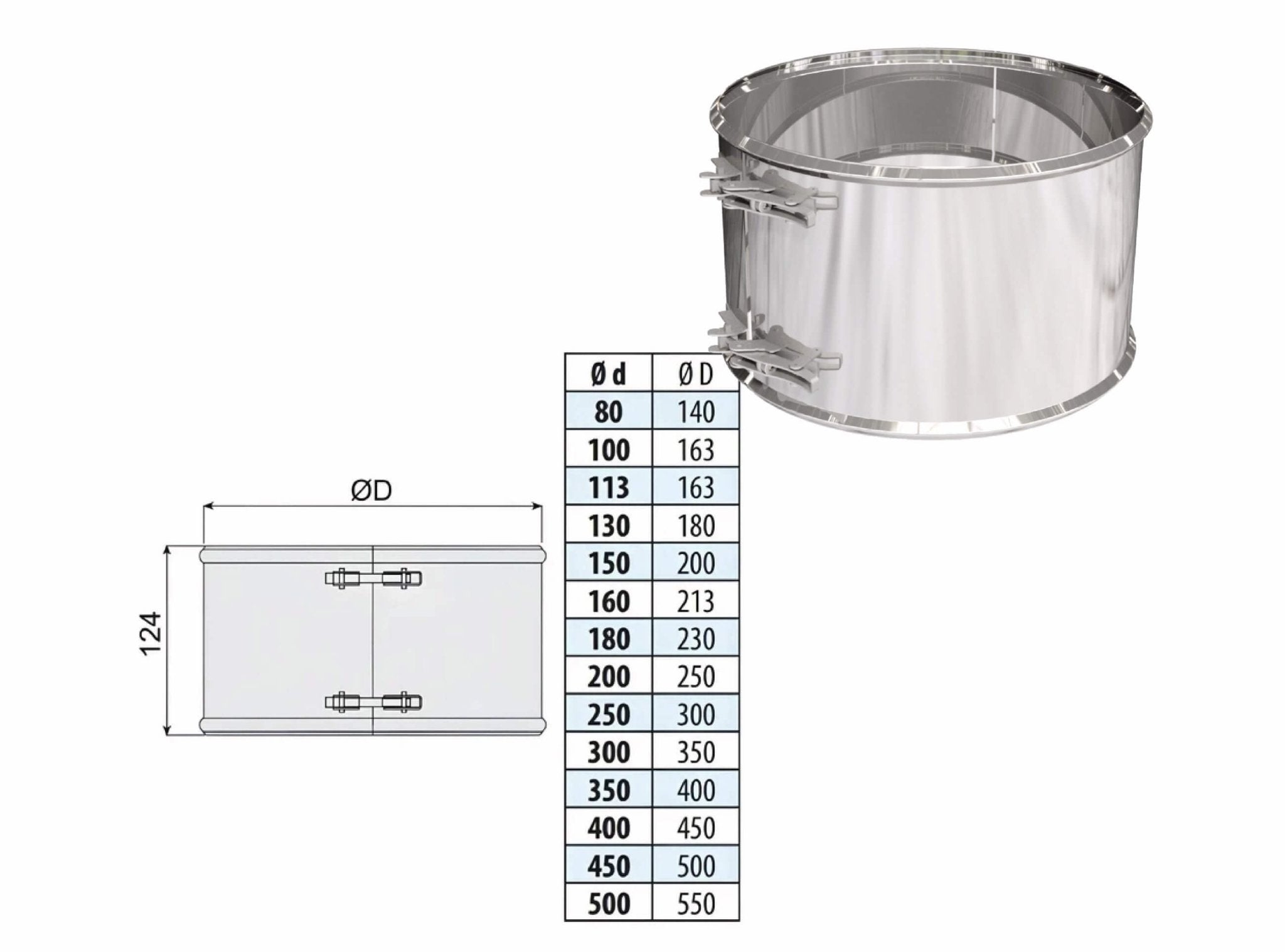 Klemmband - doppelwandig - eka edelstahlkamine complex D