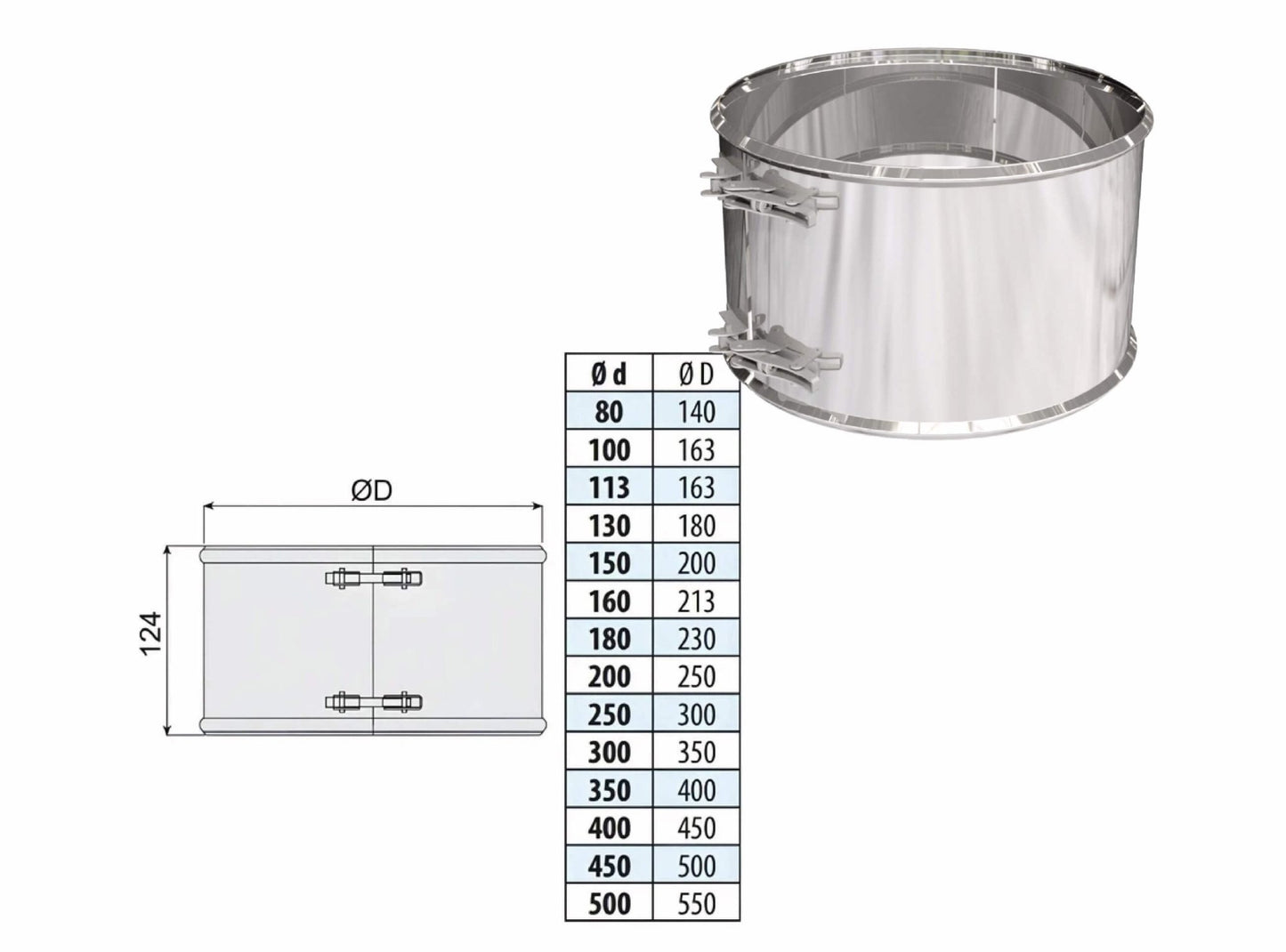 Klemmband - doppelwandig - eka edelstahlkamine complex D