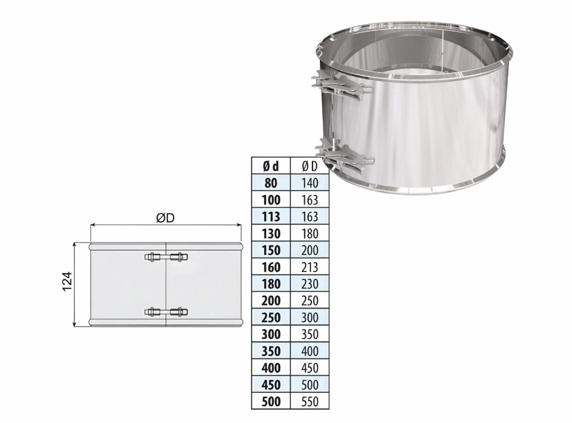Klemmband - doppelwandig - eka edelstahlkamine complex D