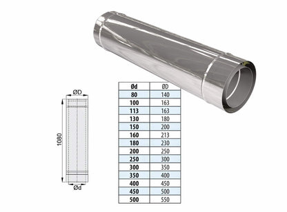 Längenelement 1080 mm - doppelwandig - eka edelstahlkamine complex D