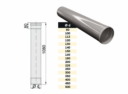 Längenelement 1080 mm - einwandig - eka edelstahlkamine complex E