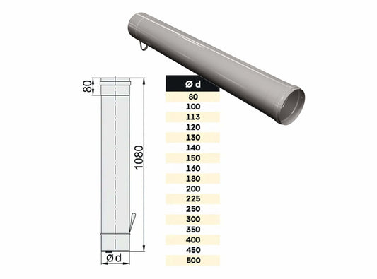Längenelement 1080 mm mit Ablassschlaufe - einwandig - eka edelstahlkamine complex E