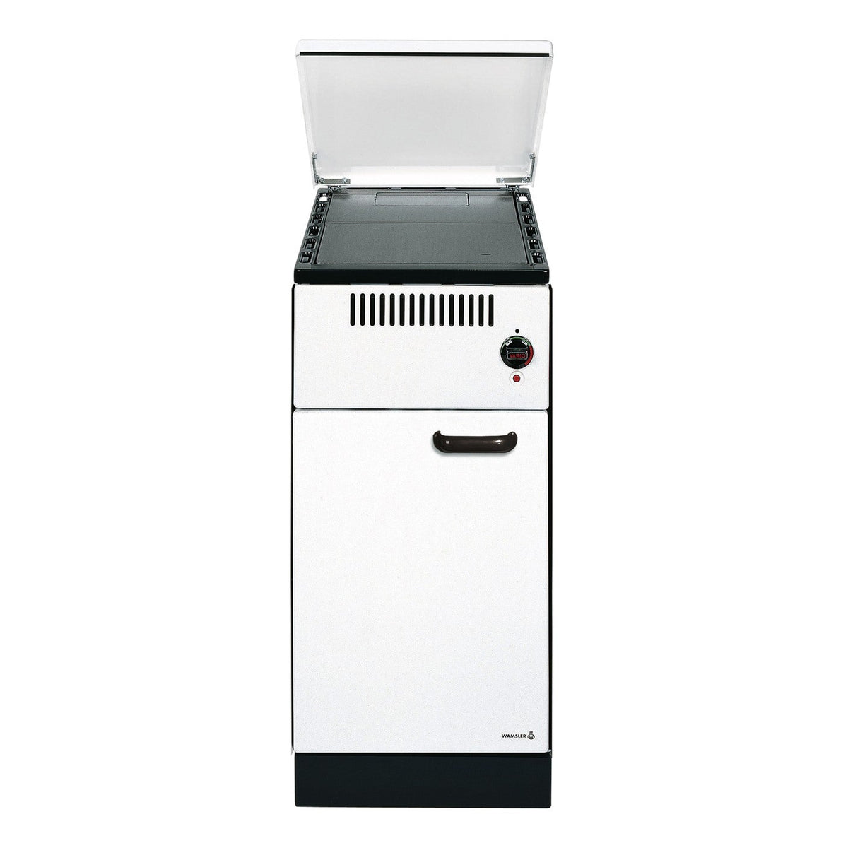 Ölherd Wamsler OZ 444 S | 4/5 kW – Schrägansicht mit geöffnetem Herddeckel