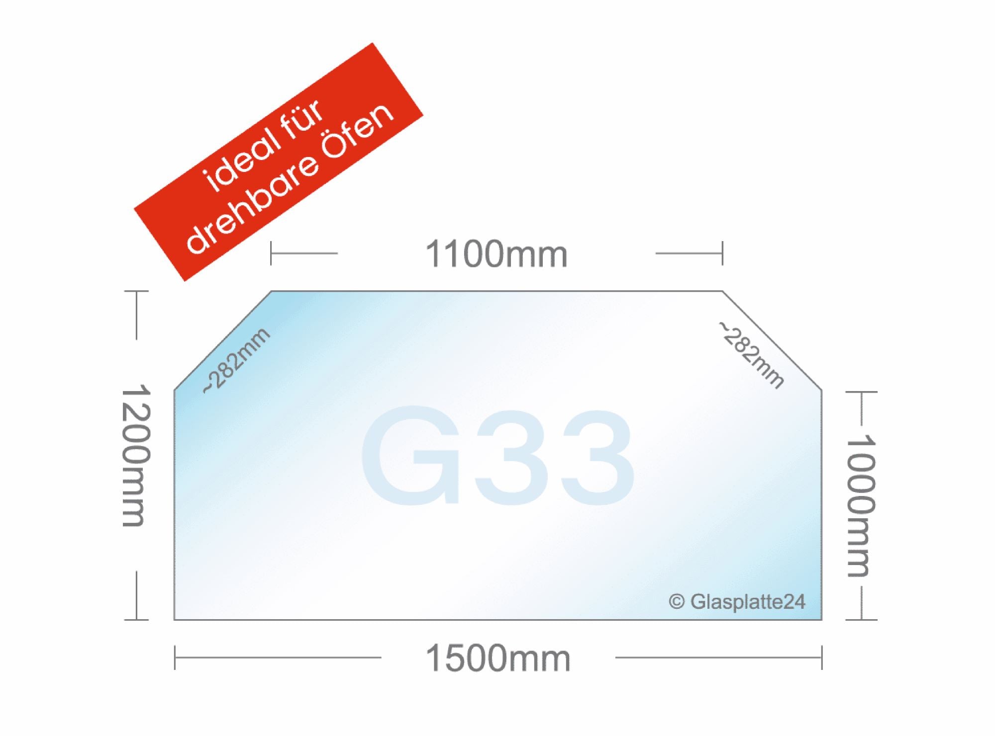 Ofenglas in Sechseck ESG mit 18mm Facettenschliff | Stärke 6 – 8mm - Ofenerlebnis.de