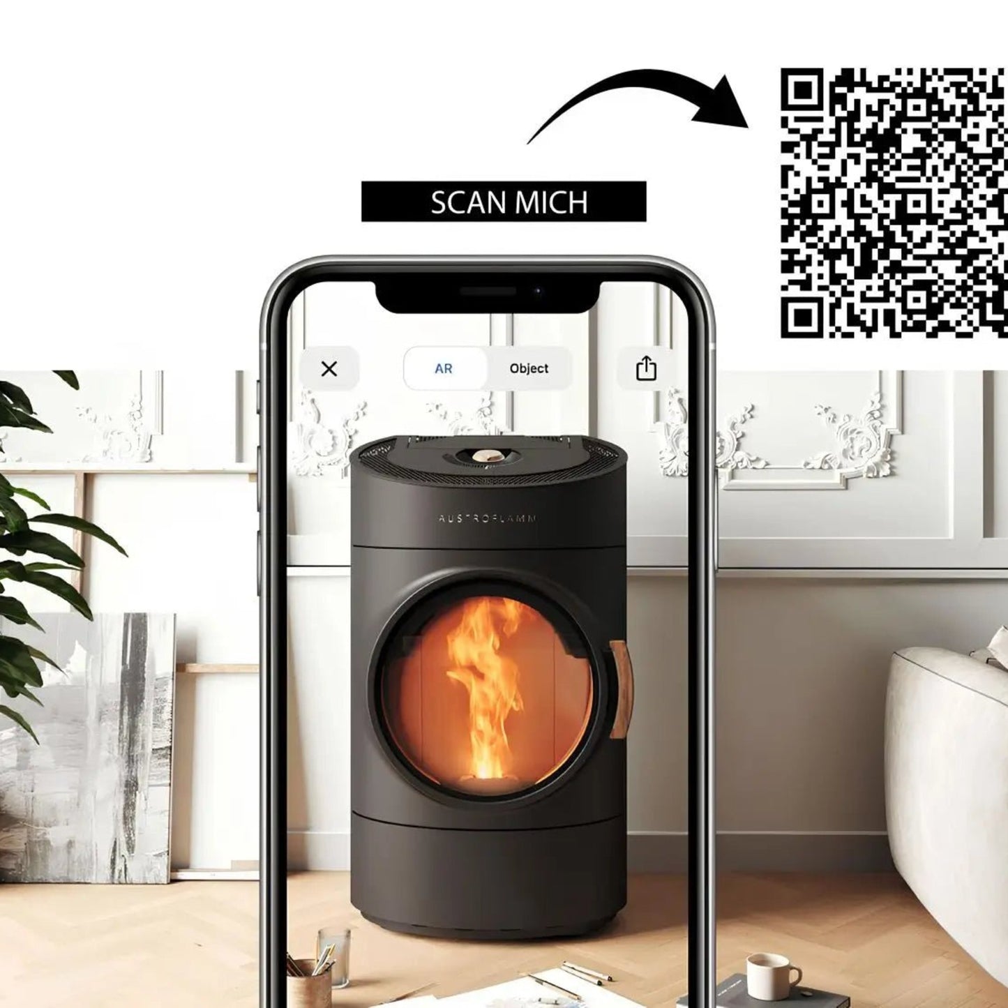 Pelletofen Austroflamm Clou Pellet VR, Argumented Reality