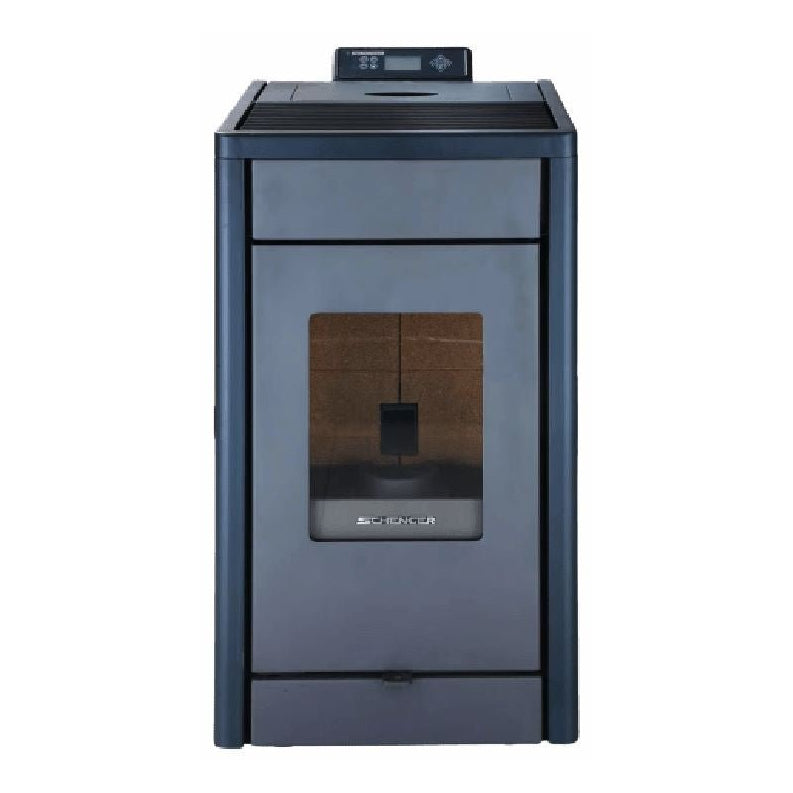 Pelletofen SCHENGER HP07 | 8 kW – Dunkler Pelletofen mit Display in Frontansicht