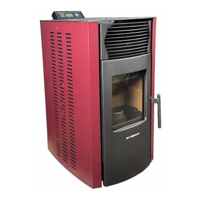 Pelletofen SCHENGER HP51 | 8,8 kW – Pelletofen mit roten Seiten und gerundeter Front