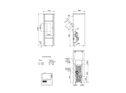 Pelletofen Wodtke family.nrg selection air+ Maße - ofenerlebnis.de