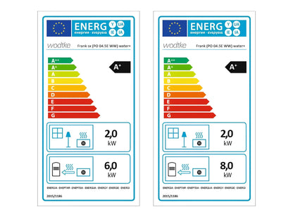 Pelletofen Wodtke Frank water+ wasserführend Energielabel, Ecolabel - ofenerlebnis.de