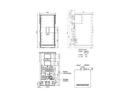 Pelletofen Wodtke ivo.tec water+ wasserführend Maße - ofenerlebnis.de