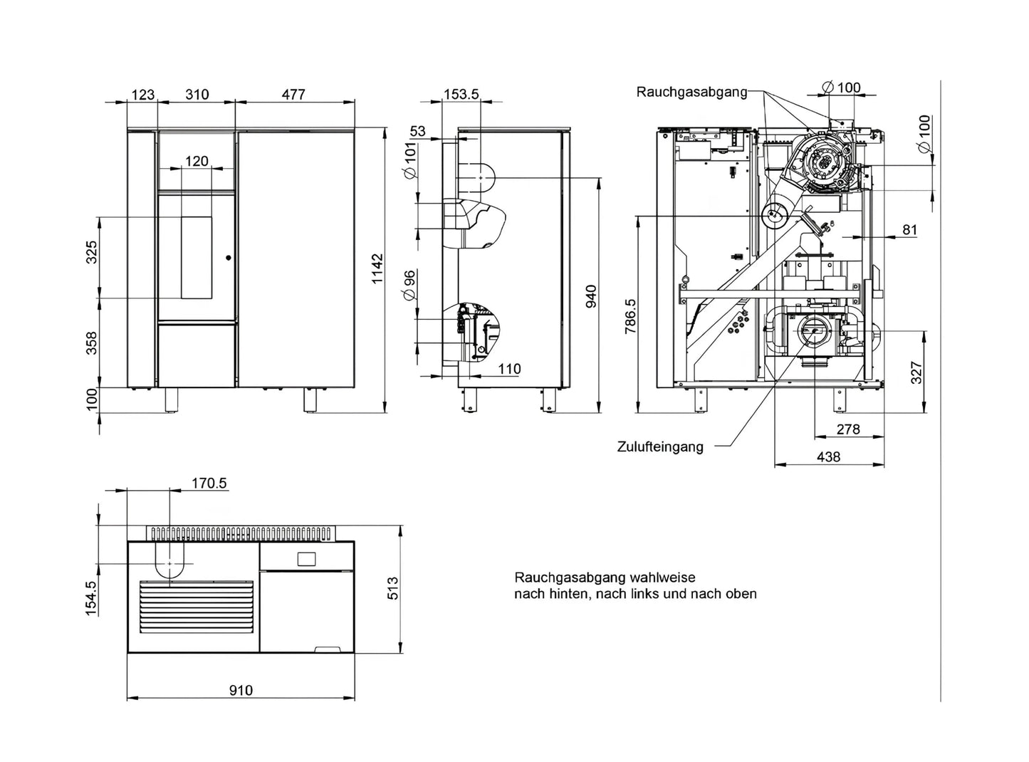 Pelletofen Wodtke ixbase air+ Maße - ofenerlebnis.de