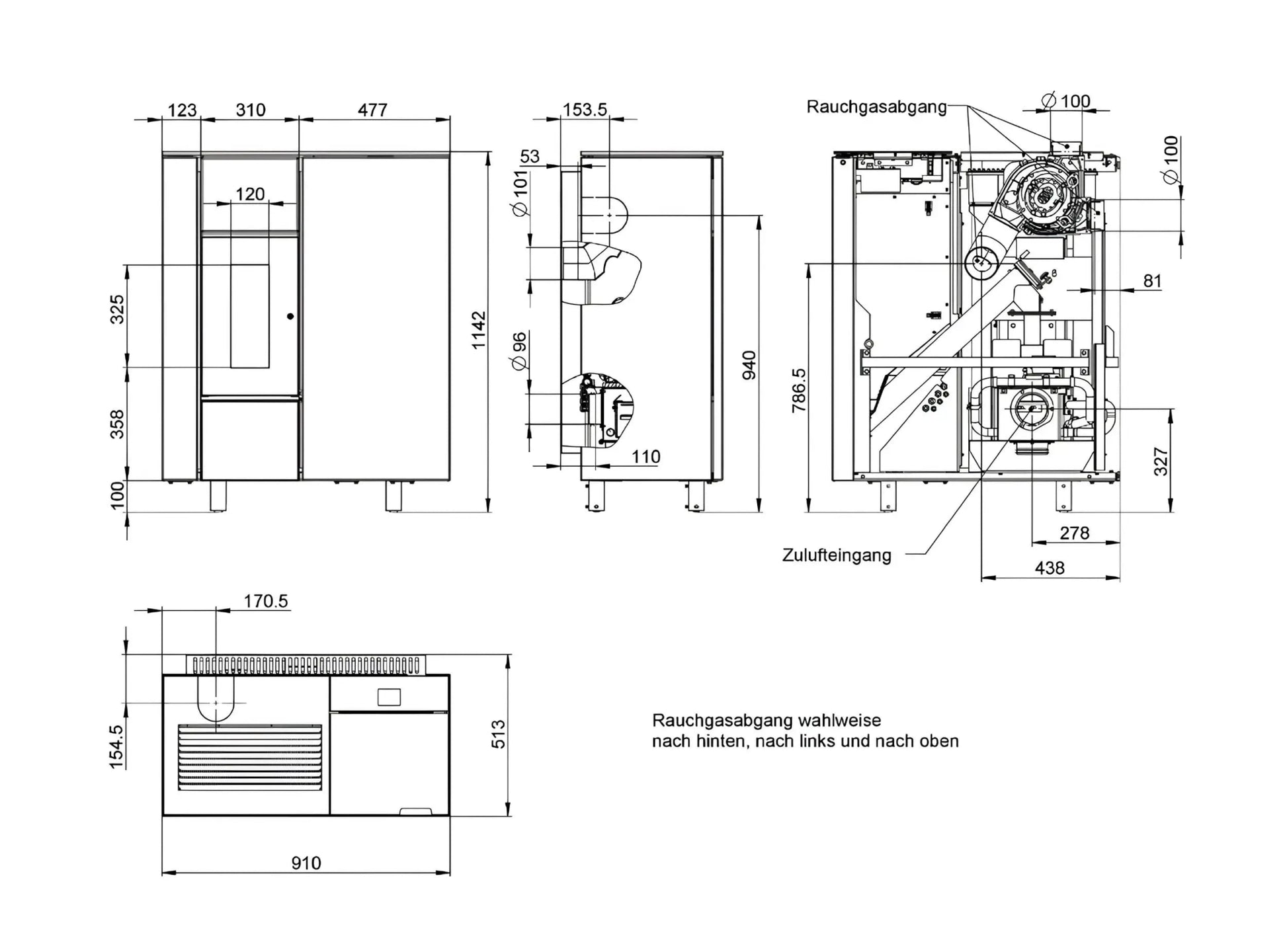 Pelletofen Wodtke ixpower e8 air+ Maße - ofenerlebnis.de