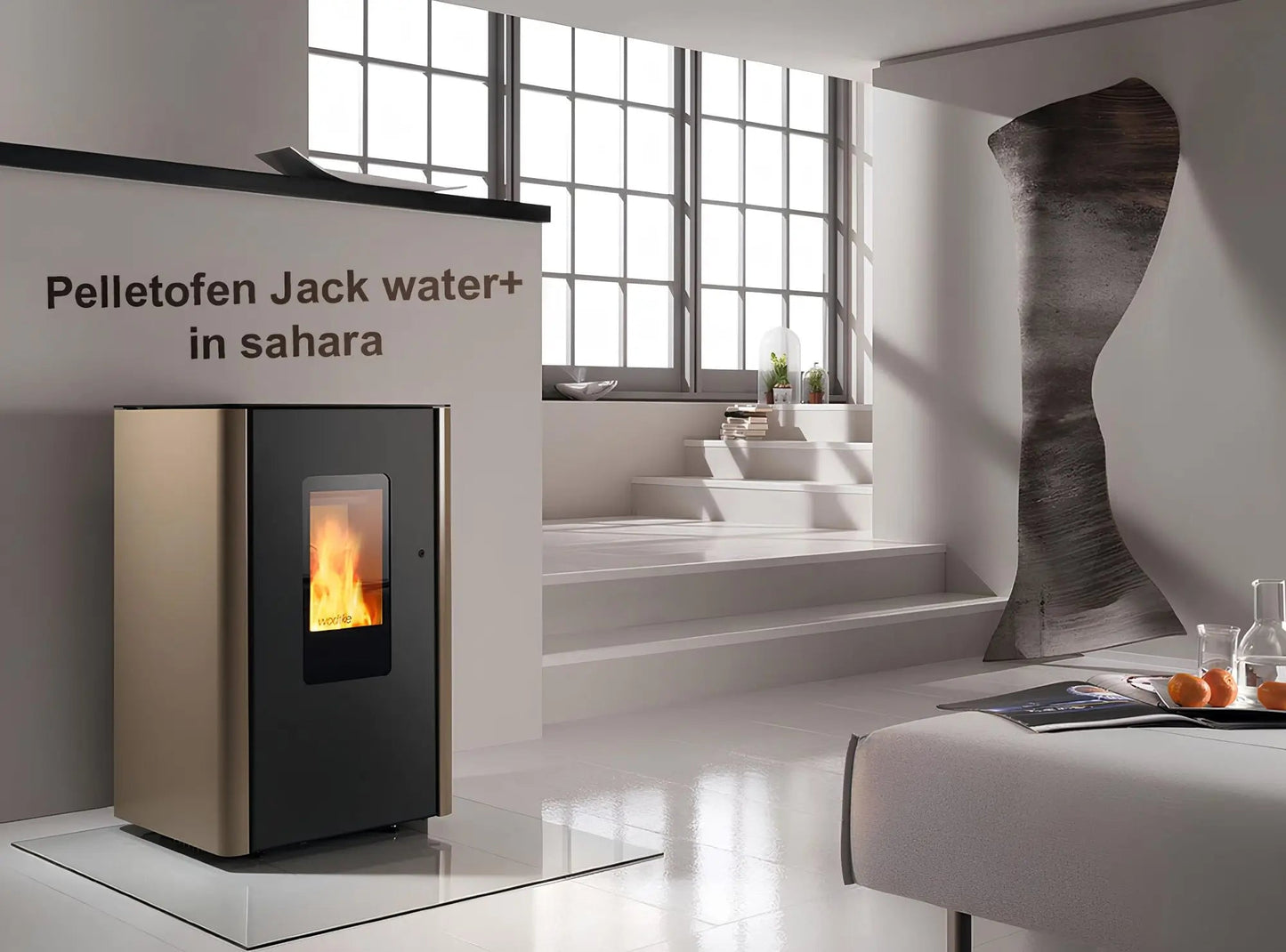 Pelletofen Wodtke Jack water+ wasserführend sahara - ofenerlebnis.de