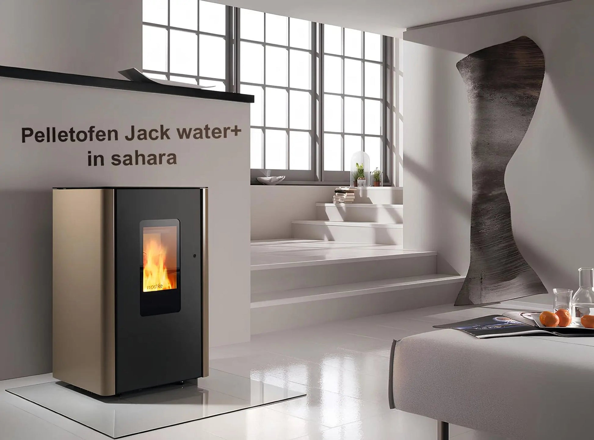 Pelletofen Wodtke Jack water+ wasserführend sahara - ofenerlebnis.de