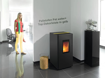 Pelletofen Wodtke Pat water+ wasserführend Top-Dekorleiste in Gelb - ofenerlebnis.de