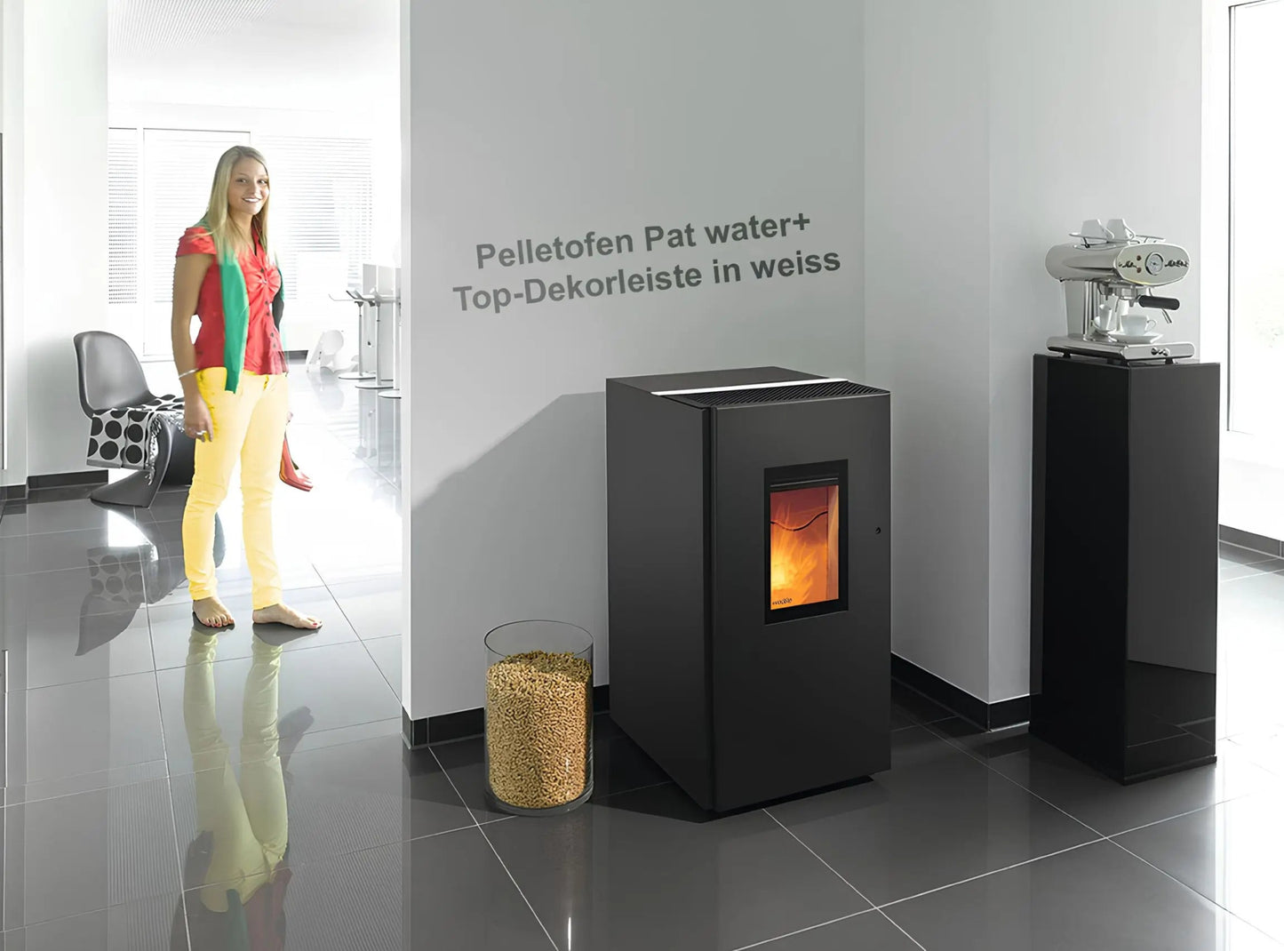 Pelletofen Wodtke Pat water+ wasserführend Top-Dekorleiste in Weiss - ofenerlebnis.de