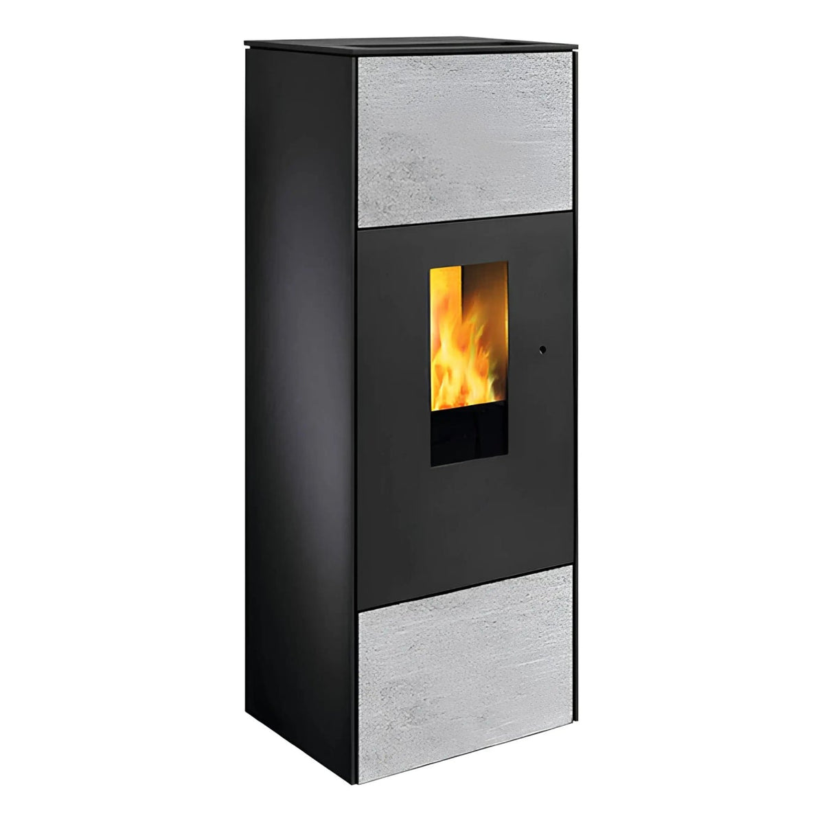Pelletofen Wodtke shogun air+ | 6/8 kW – Pelletofen mit heller Steinfront und dunkler Feuerraumtür