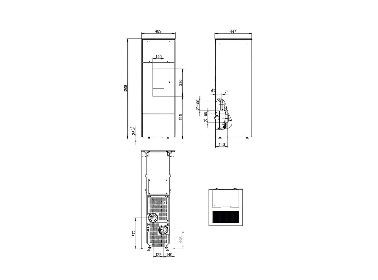 Pelletofen Wodtke Shogun air+ Maße - Ofenerlebnis.de