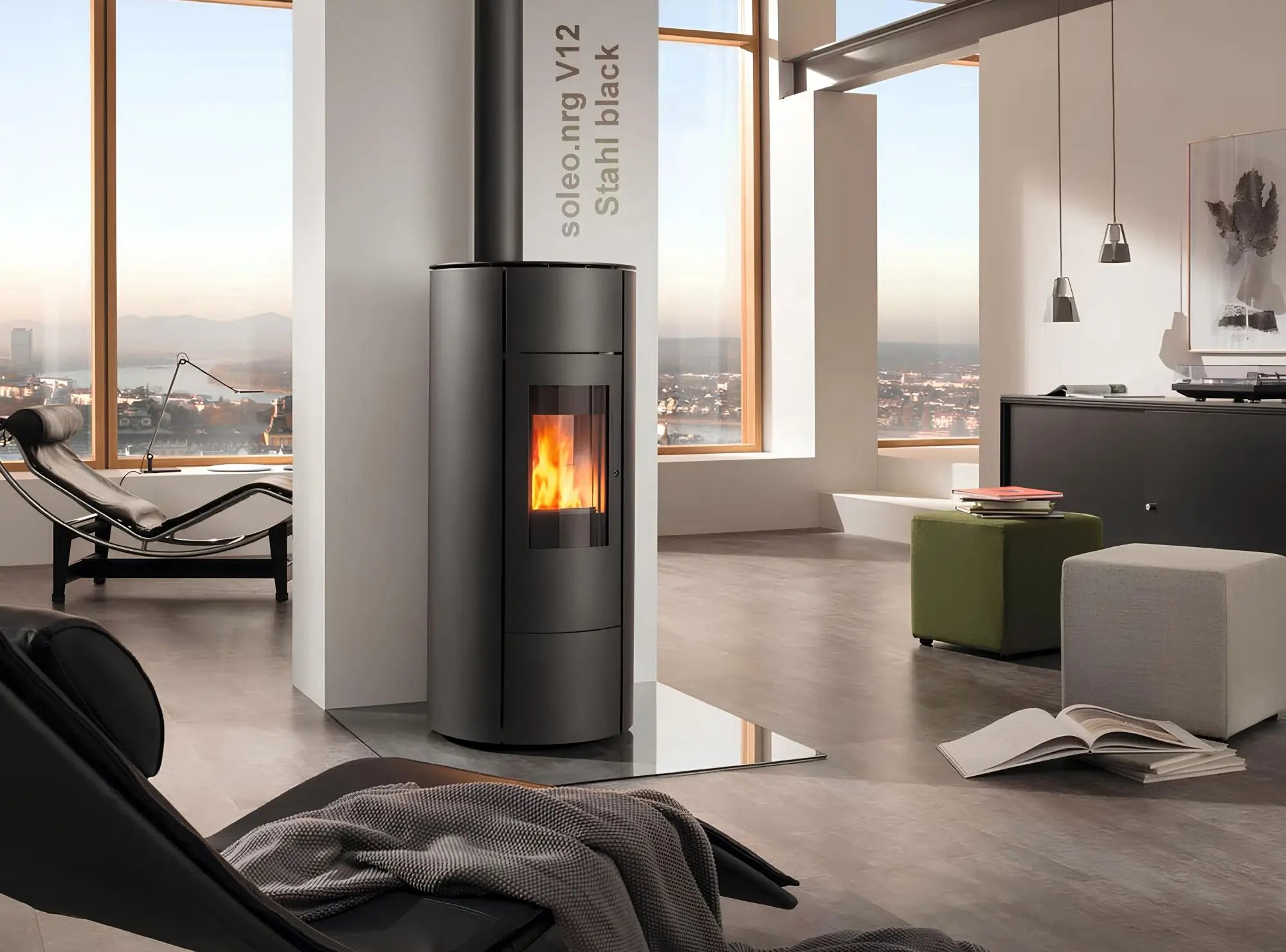 Pelletofen Wodtke soleo.nrg V12 air+ Stahl black - ofenerlebnis.de