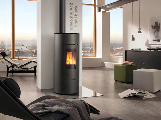Pelletofen Wodtke soleo.nrg V12 air+ Stahl black - ofenerlebnis.de
