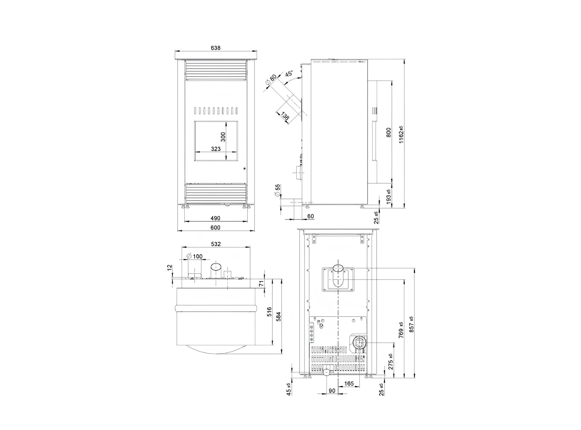 Pelletofen Wodtke Topline New Motion air+ Maße - ofenerlebnis.de