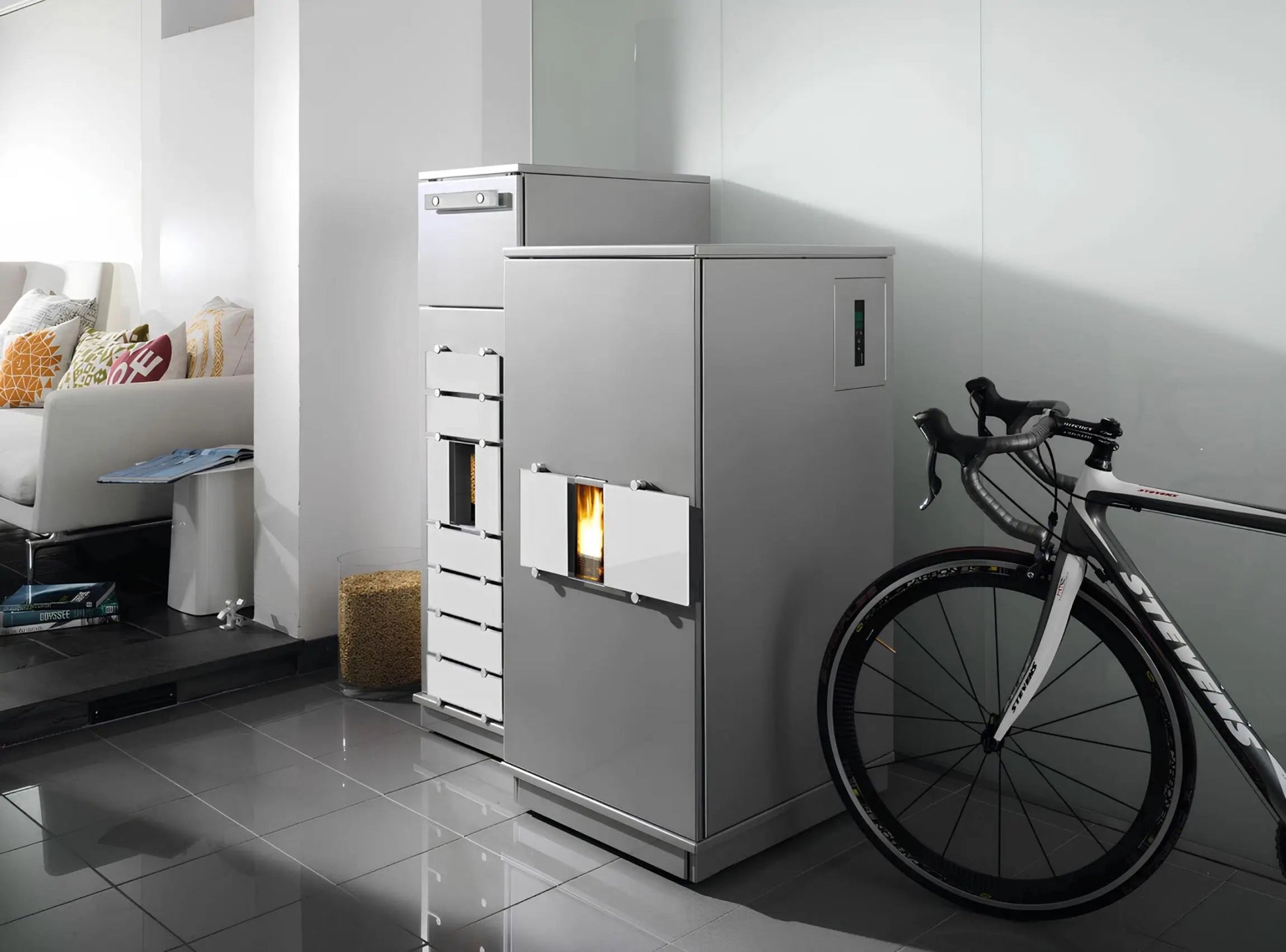 Pelletofen Wodtke ivo.tec water+ wasserführend mit Anbau-Pelletbehälter white - ofenerlebnis.de