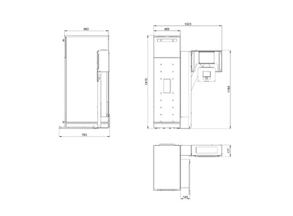 Pelletofen Wodtke ivo.tec water+ wasserführend mit Anbau-Pelletbehälter Maße - ofenerlebnis.de