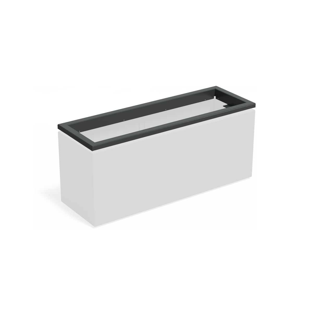 in-lite Ready Profil für Pflanzkübel ADEZZ CARREZ, rechteckig 150 × 50 × 9,1 cm, aus Aluminium – montierte Modellansicht; Pflanzkübel separat und nicht enthalten