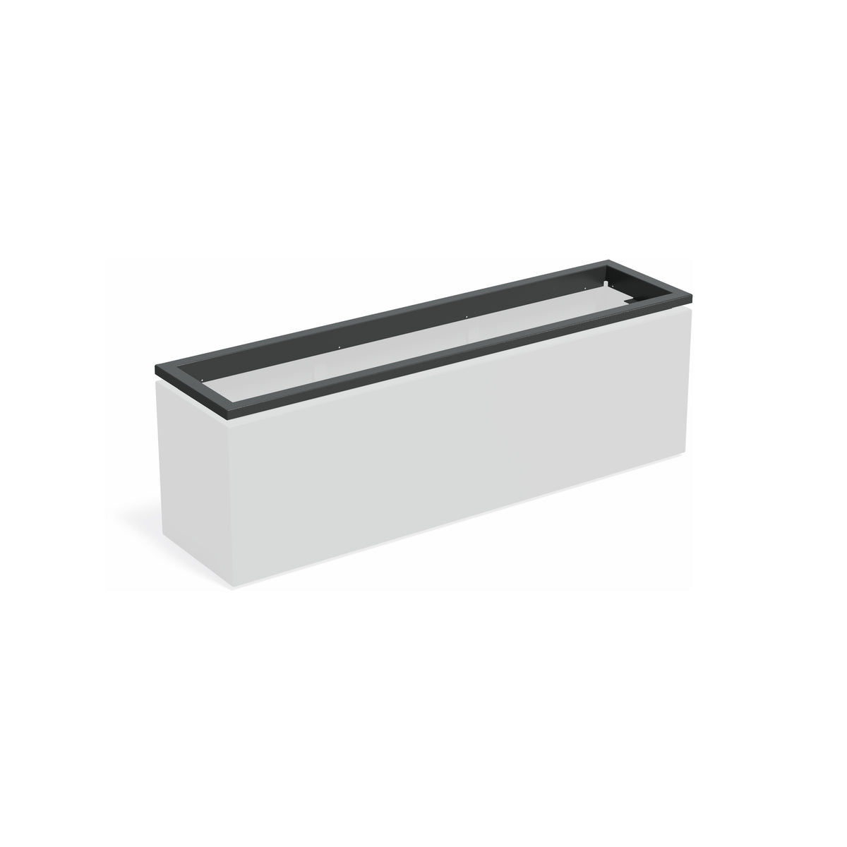 in-lite Ready Profil für Pflanzkübel ADEZZ CARREZ, rechteckig 200 × 50 × 9,1 cm, aus Aluminium – montierte Modellansicht; Pflanzkübel separat und nicht enthalten