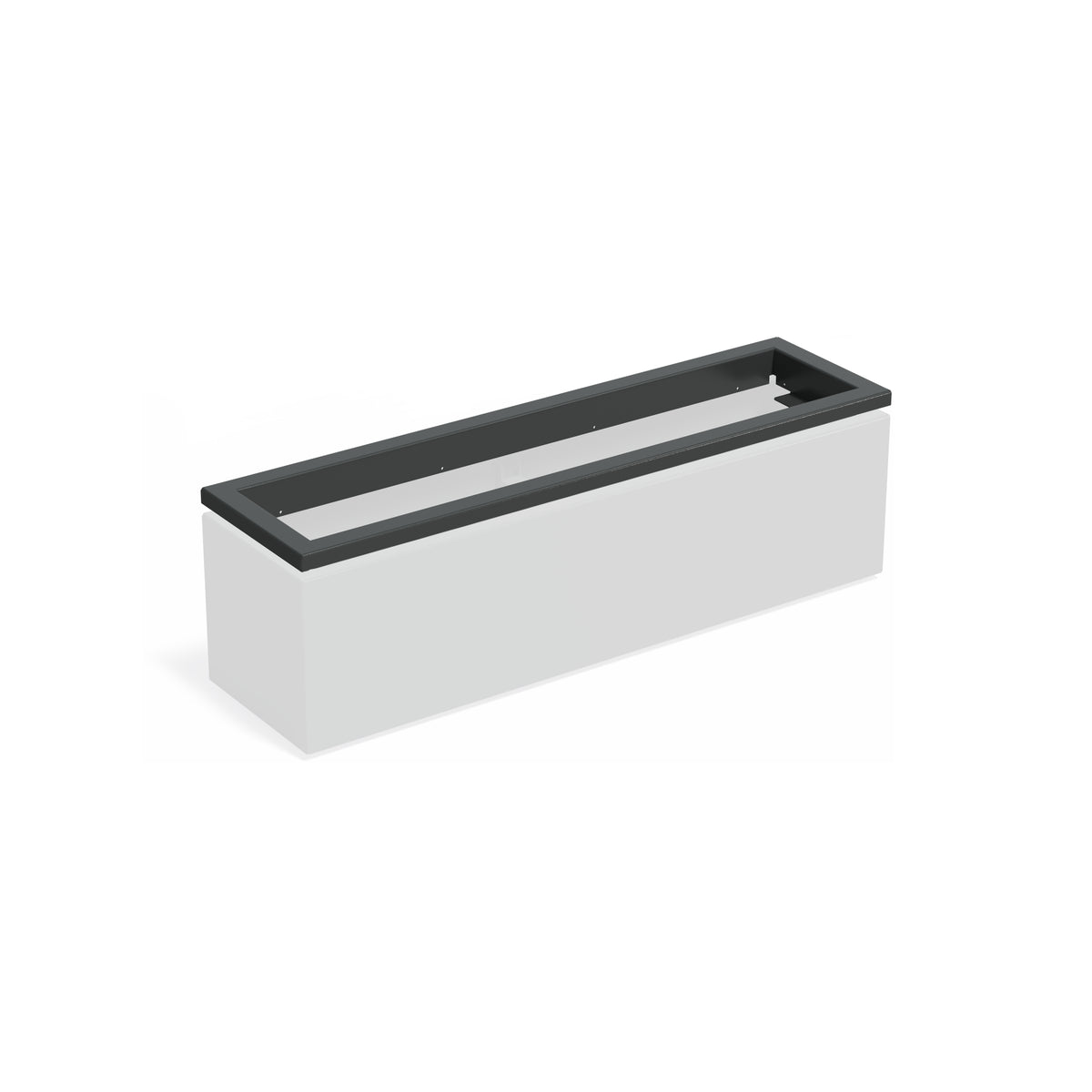 in-lite Ready Profil für Pflanzkübel ADEZZ CARREZ, rechteckig 150 × 40 × 9,1 cm, aus Aluminium – montierte Modellansicht; Pflanzkübel separat und nicht enthalten