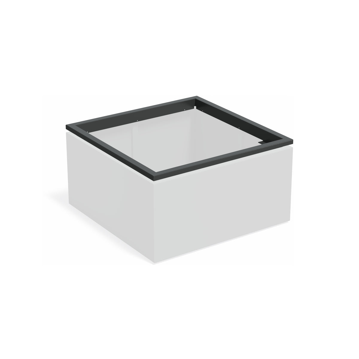 in-lite Ready Profil für Pflanzkübel ADEZZ CARREZ, quadratisch 120 × 120 × 9,1 cm, aus Aluminium – montierte Modellansicht; Pflanzkübel separat und nicht enthalten
