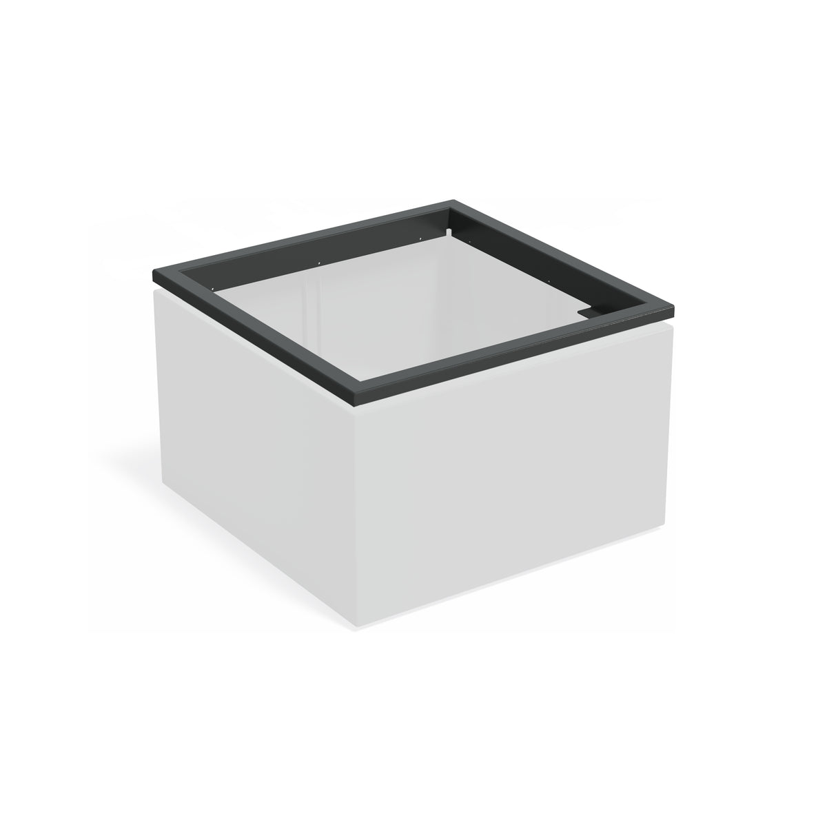 in-lite Ready Profil für Pflanzkübel ADEZZ CARREZ, quadratisch 100 × 100 × 9,1 cm, aus Aluminium – montierte Modellansicht; Pflanzkübel separat und nicht enthalten
