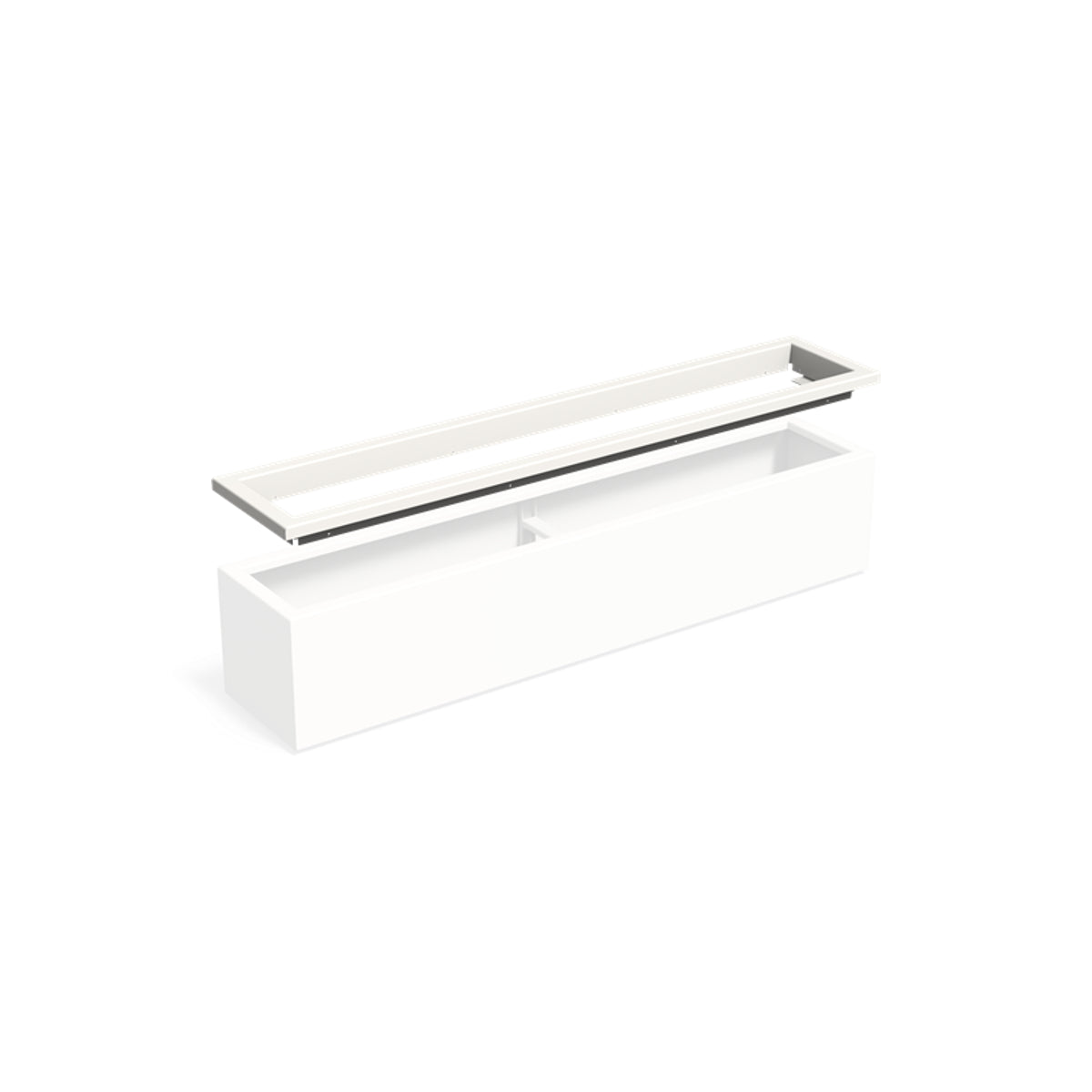 in-lite Ready Profil für Pflanzkübel ADEZZ CARREZ, rechteckig 200 × 40 × 9,1 cm, aus Aluminium – Montageansicht; Pflanzkübel separat und nicht enthalten