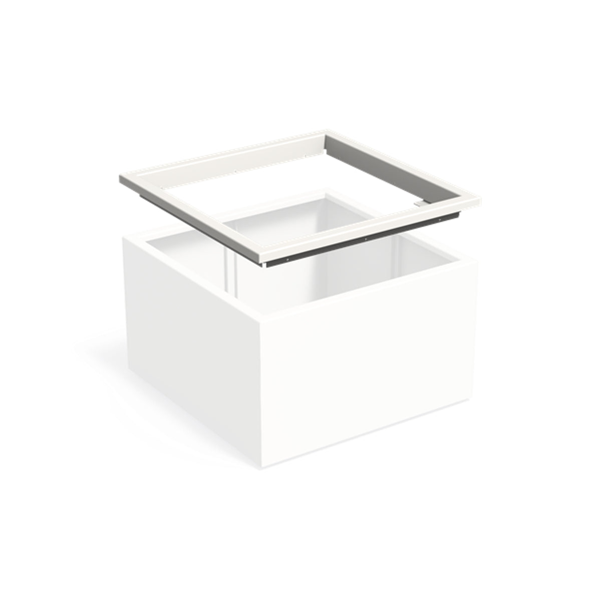 in-lite Ready Profil für Pflanzkübel ADEZZ CARREZ, quadratisch 100 × 100 × 9,1 cm, aus Aluminium – Montageansicht; Pflanzkübel separat und nicht enthalten