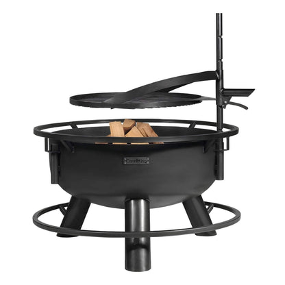 Premium Feuerschale Bandito + Grillrost – Feuerschale mit Holz, Grillrost und Mast auf Weiß