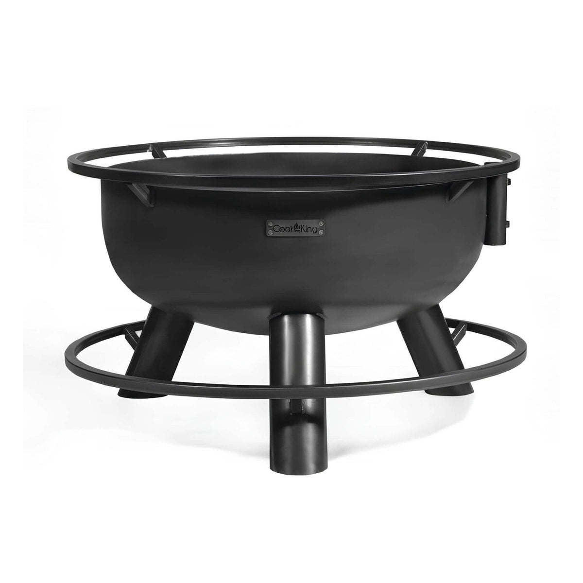 Premium Feuerschale Bandito + Grillrost – Feuerschale mit umlaufenden Ringen und drei Füßen auf Weiß