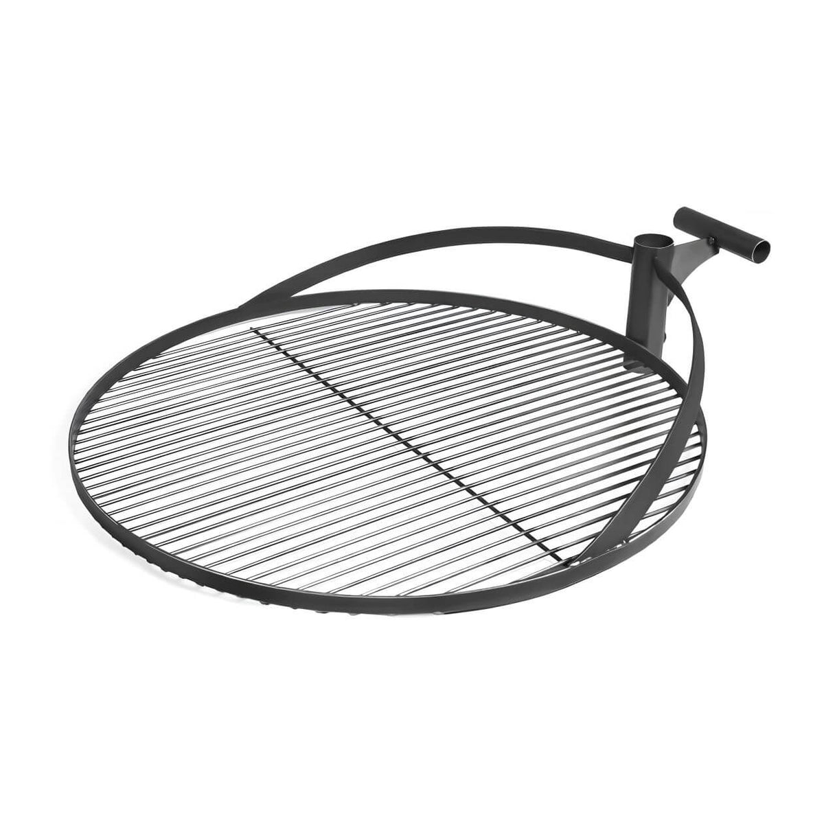 Premium Feuerschale Bandito + Grillrost – Runder Grillrost mit Halterung und Griff auf Weiß
