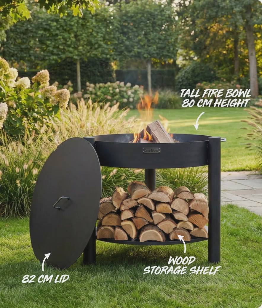 Video Feuerschale CookKing Montana hoch 80 cm mit Deckel 82 cm