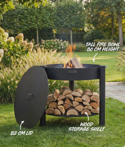 Video Feuerschale CookKing Montana hoch 80 cm mit Deckel 82 cm
