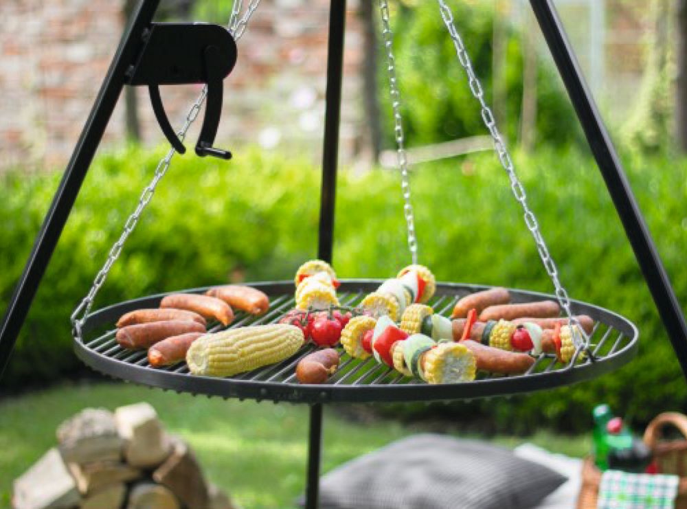 Schwenkgrill 180 cm - Grillrost aus Rohstahl + Kurbel, 50 - 80 cm - Ofenerlebnis.de