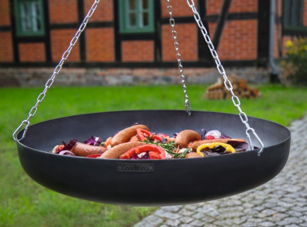 Wok am Dreibein, 180 cm Höhe aus Rohstahl + Kurbel - Ofenerlebnis.de