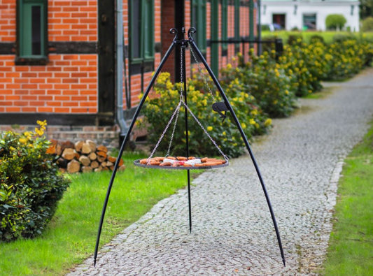 Schwenkgrill 200 cm - Grillrost aus Edelstahl + Kurbel, 50 - 80 cm - Ofenerlebnis.de