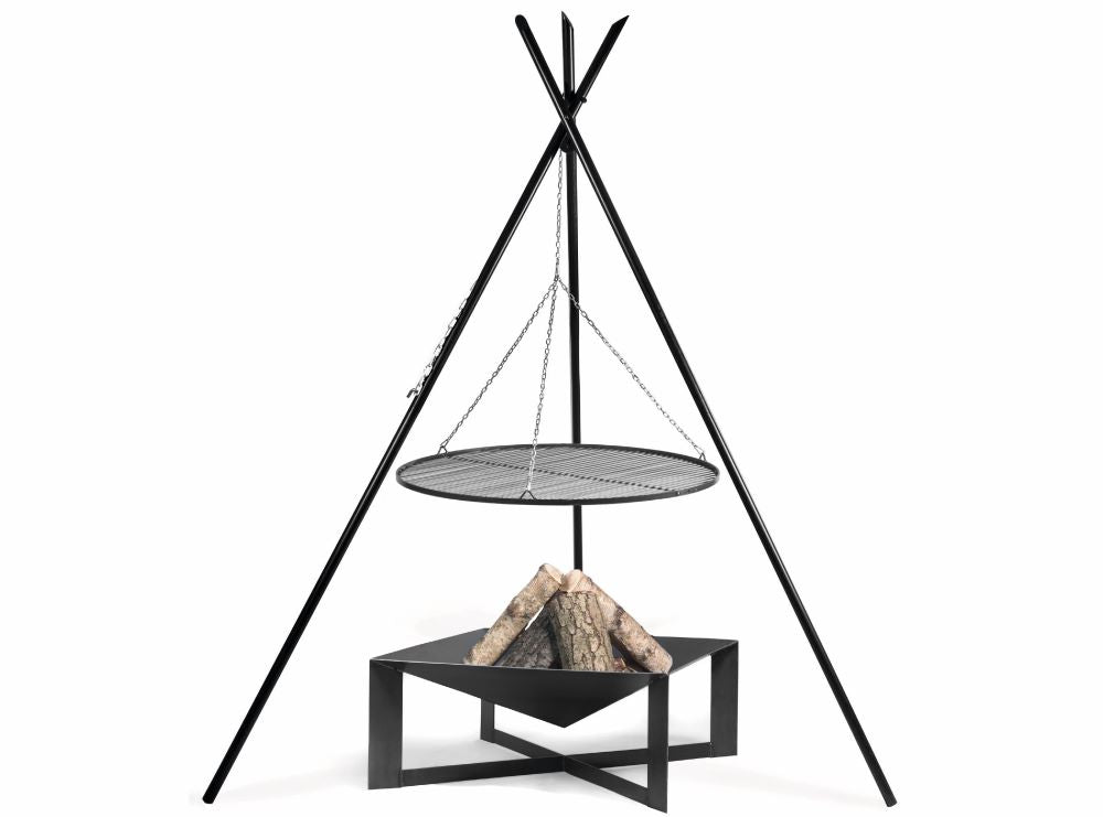 "Set" Schwenkgrill „TIPI“ 210cm mit Grillrost und Feuerschale CUBA - Ofenerlebnis.de