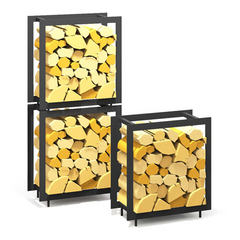 Wodtke Holzlege-System woodwall – Drei woodwall-Elemente mit Holz als Anwendungsbeispiel