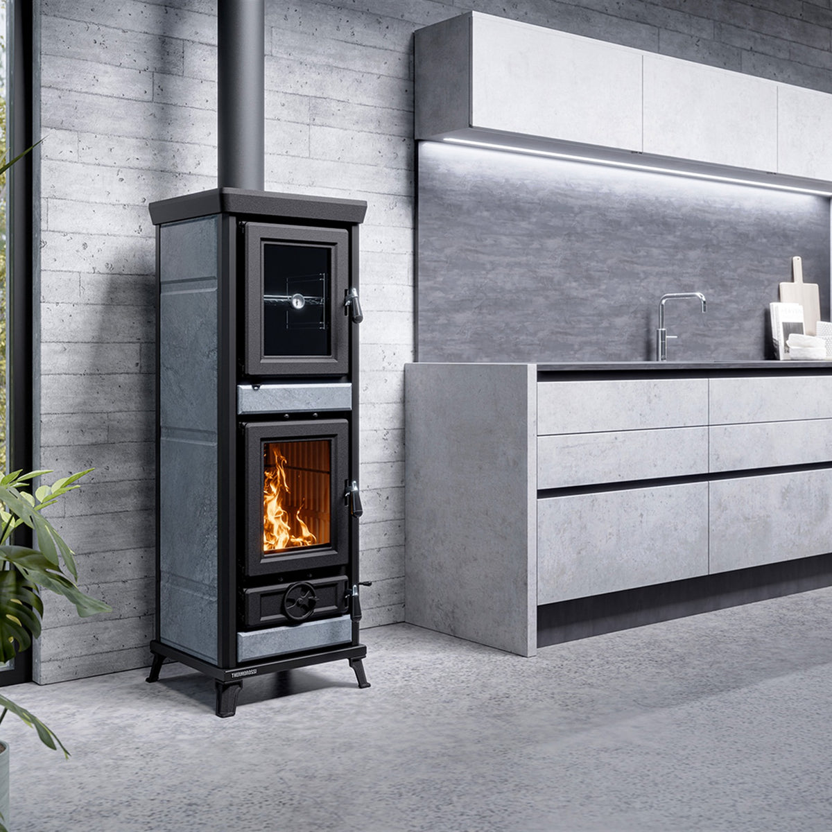 Kaminofen Thermorossi Agnese EVO6 Stone im Wohnraum