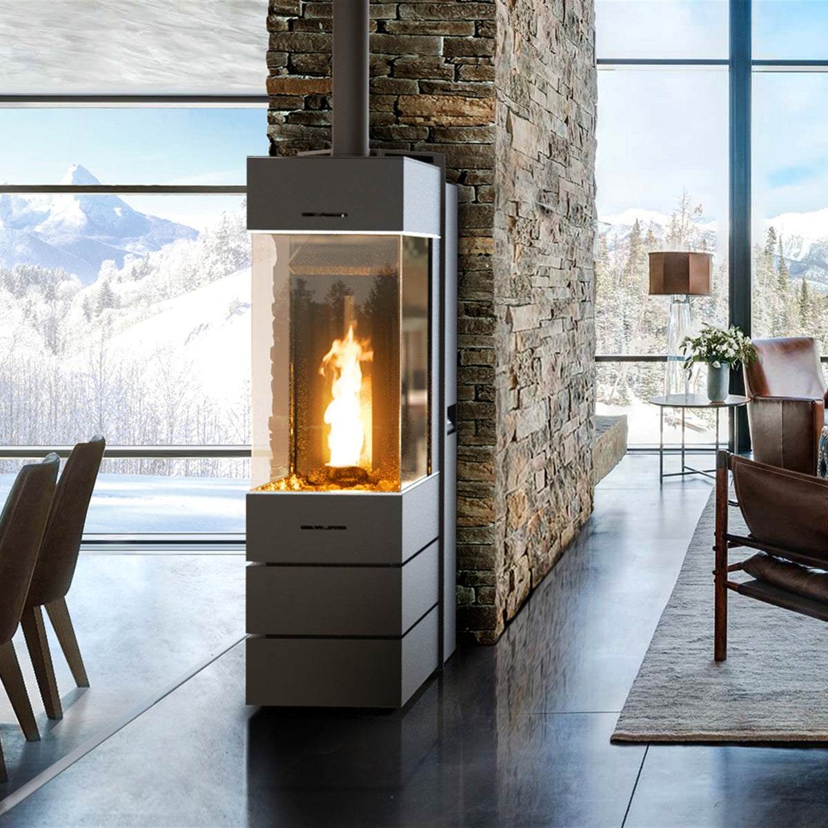 Pelletofen Thermorossi BellaVista S3 Plus vollständig im Wohnraum