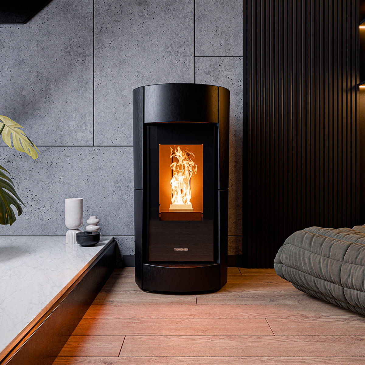 Thermorossi Chic Natural Air EVO Pelletofen im Wohnraum