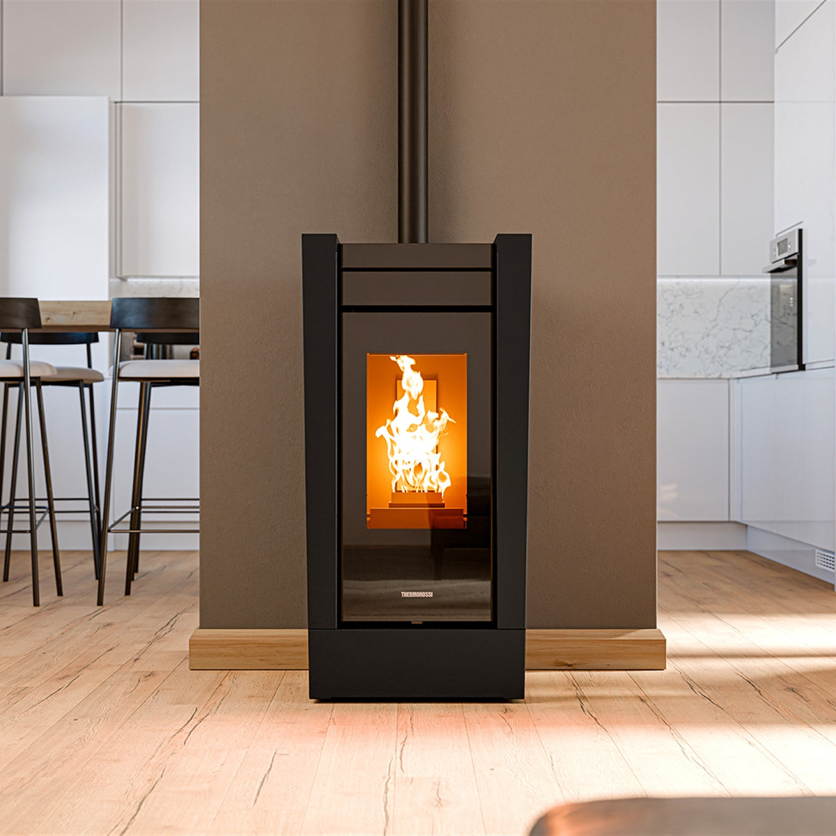 Thermorossi Creo Natural Air EVO Pelletofen im Wohnraum