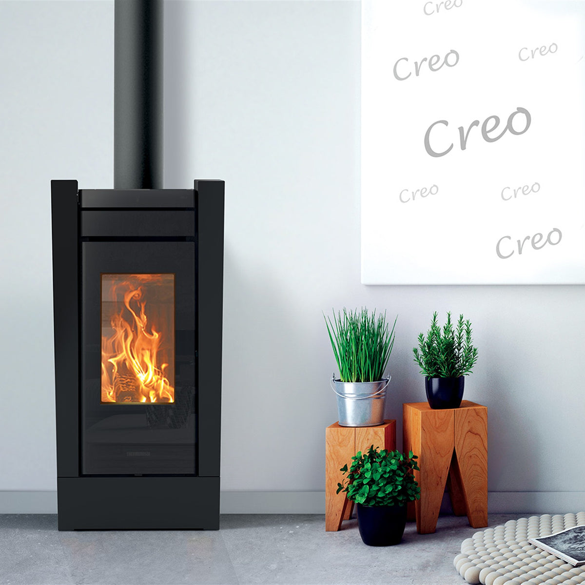 Kaminofen Thermorossi Creo Wood im Wohnraum