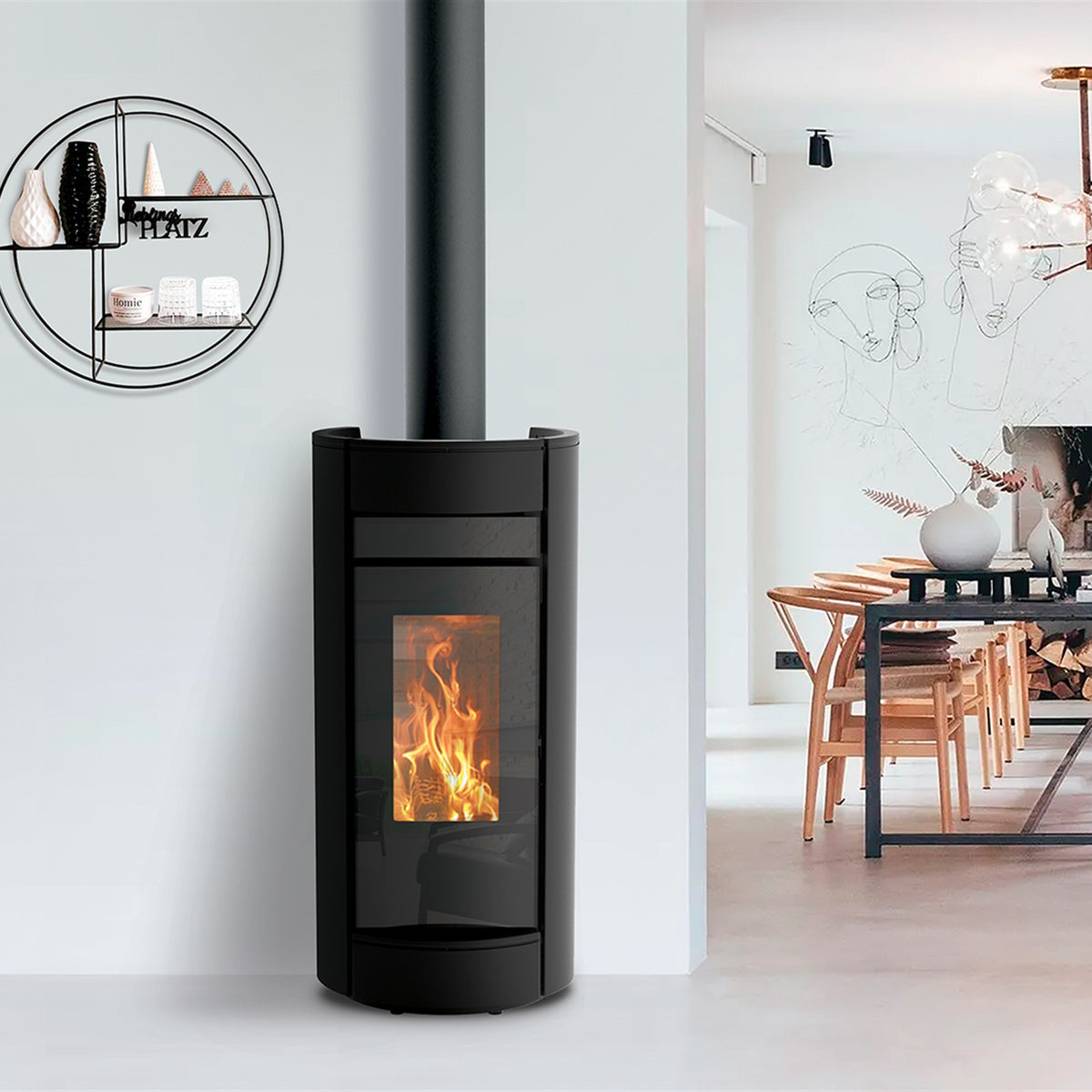 Kaminofen Thermorossi Moma Wood im Wohnraum